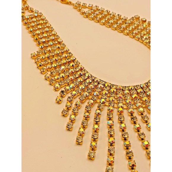 1970's VTG Las Vegas SHOWGIRL STAGE Rhinestone Choker AURORA BOREALIS - Picture 8 of 11